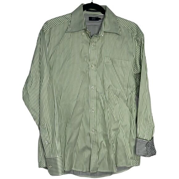 LINCS David Chu Mens Green Stripped Flip Cuff Sm Button Down Long Sleeve Shirt - Picture 1 of 5